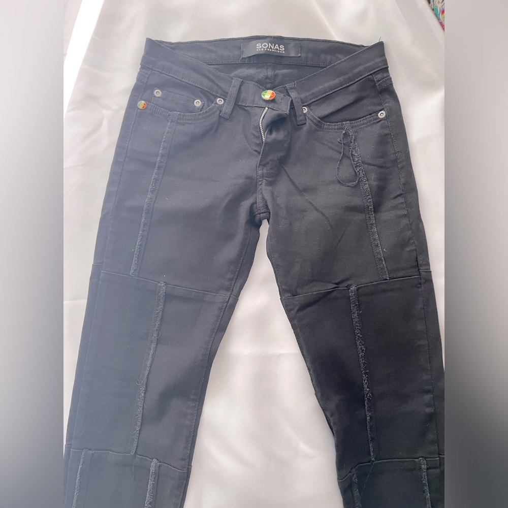 Sonas black patch skinny stretch jeans